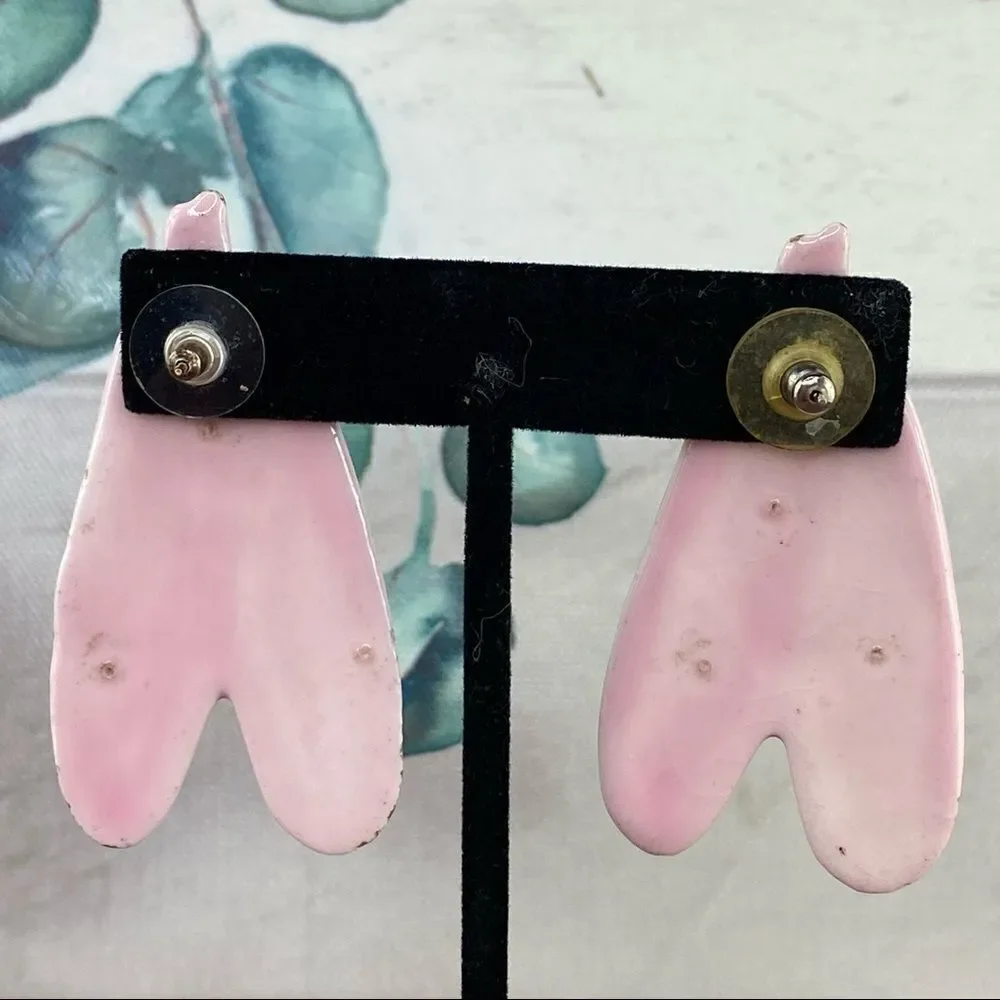 ‎Pink Ceramic Feather Earrings
